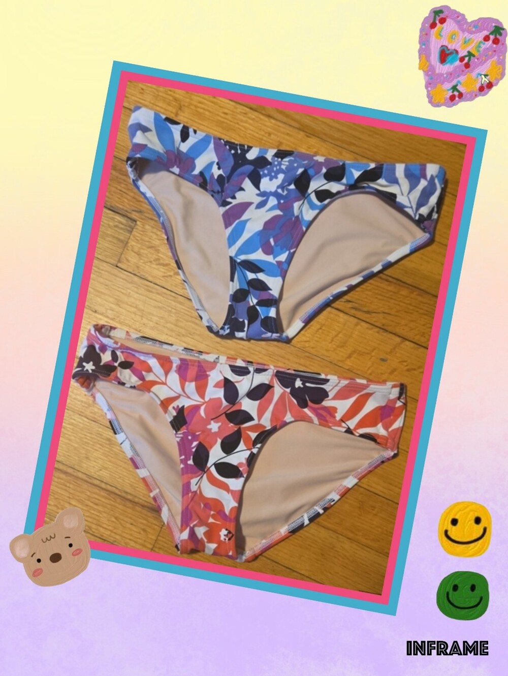 Set Of Two Lands' End Women's Floral Bikini Bottoms — Blue & Coral Mix Size 6